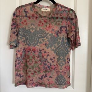 Porridge Multicolored Floral Short Sleeve Mesh Top, S